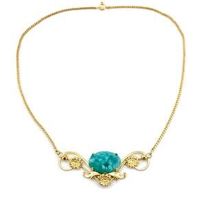 Loran 14k Gold Filled Carved Peking Jade Necklace 15 In Vintage Signed Art Glass